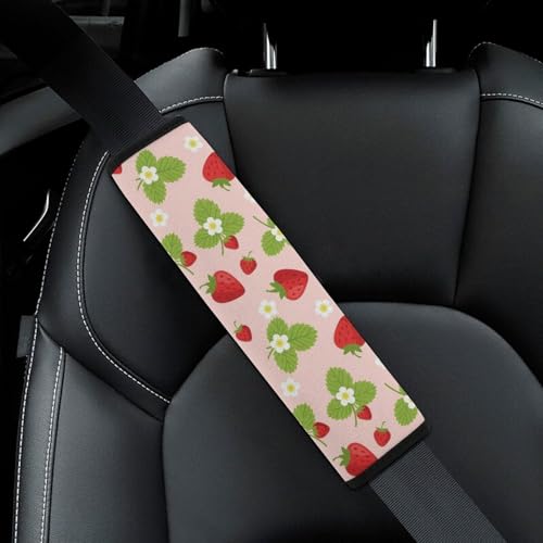 Universal Soft and Comfortable Car Seat Straps Shoulder Pads for Adult Use, Stroller Pushchair High Chair, 2PCS Strawberry Red Pink Fruit Floral Harness Pads Strap - color: Pattern 116