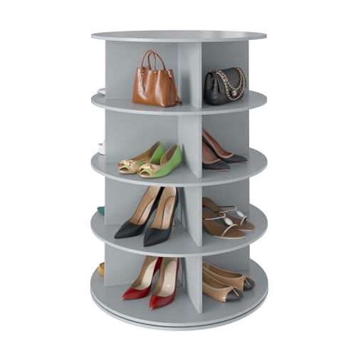SpaceAid 4 Tier Rotating Shoe Rack Tower, Spinning Shoe Display Lazy Susan, Revolving 360 Shoe Rack Storage Round Carousel, Vertical Handbag Rotate Shoes Closet Organization (4-Tier Gray) - color: Grey, size: 4 Tier (23.2"W x 36.5"H)