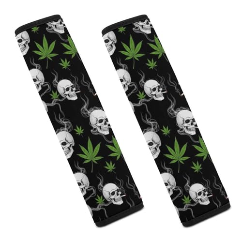 Soft Padded Seat Belt Cover for Girls and Boys, Stroller Pushchair High Chair, 2 Piece Pot Leaf Weedleaf Skull Smoking Shoulder Protector Anti-Slip Pad - color: Pattern 535