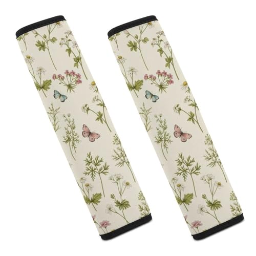 2 Pack Green Plants Wild Flowers Car Seat Straps Shoulder Pads Universal Soft and Comfortable Seat Belt Cushion for Adults and Children, Stroller Pushchair High Chair - color: Pattern 110
