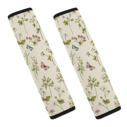 2 Pack Green Plants Wild Flowers Car Seat Straps Shoulder Pads Universal Soft and Comfortable Seat Belt Cushion for Adults and Children, Stroller Pushchair High Chair - color: Pattern 110