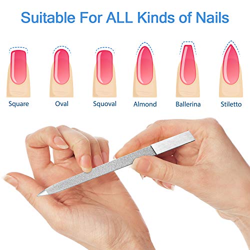 Mudder 6 Pieces Diamond Nail File Stainless Steel Double Side Nail File Metal Buffer Women Men Fingernails Toenails Manicure for Salon and Home, Silver(7 Inch) - size: 7 Inch (Pack of 6)
