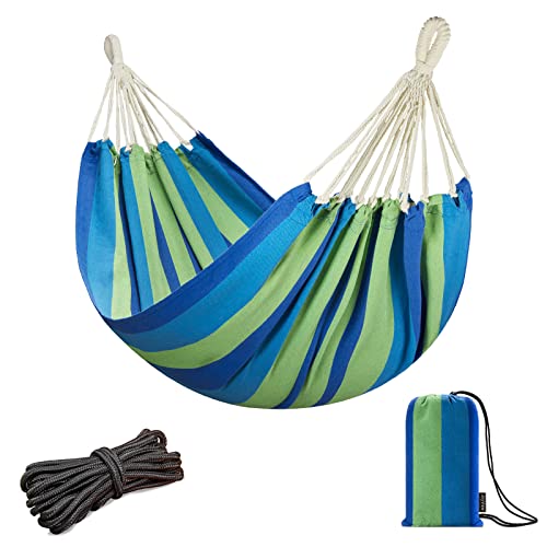 JoyView Brazilian Hammock for Single Person Portable Hammock with Hanging Ropes & Carry Bag Large 78.8x39.4” for Patio 300LBS Capacity Perfect for Outdoor/Indoor - Blue Stripes - color: Blue Stripes