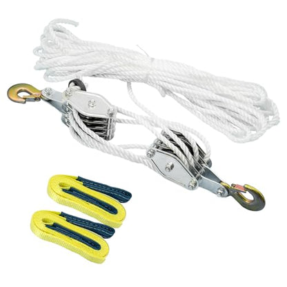 Poly Rope Hoist Pulley Block, 4000 lbs | 65 Feet of 3/8", 7:1 Lifting Power, Lift Furniture, Motorcycles, Bicycles