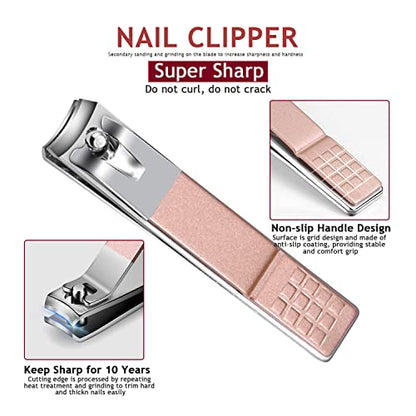 HANTEKAS Manicure Set Nail Clippers Kit 6 Pieces in 1 Stainless Steel Professional Grooming Nail Care Tools Including Nano Glass Nail Shiner Buffer File Gift for Men Husband Boyfriend Parents Women - color: Rose Gold Set 6 in 1