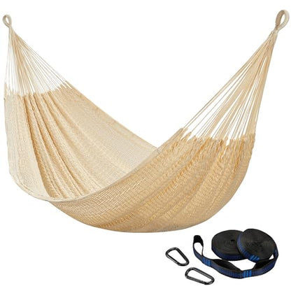 CHULIM Handwoven Mayan Hammock with 10ft Tree Straps, 550lbs Capacity Soft Rope Double Hammock, Portable Outdoor Hammock with Carry Bag for Camping Backyard Beach - Natrual White - color: Natrual White