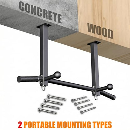 16" Ceiling Mount Pull Up Bar, Heavy Duty Steel Support 600 LBS | with Ball Finger & Round Anchors, Multi-Grip Pullup Bar, Ceiling Beam for Home/Gym/Garage/Basement, Easy Installation