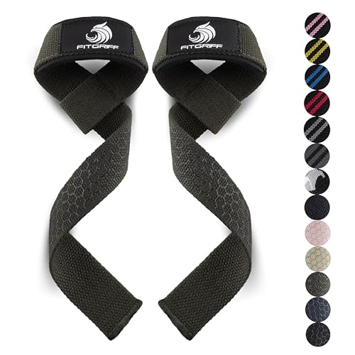 Fitgriff® Lifting Wrist Straps for Weightlifting, Gym, Deadlift, Workout (Made of Premium Cotton & Padded) - Men & Women - color: Army Green Silicone, size: Standard (above 6.3' Wrist)