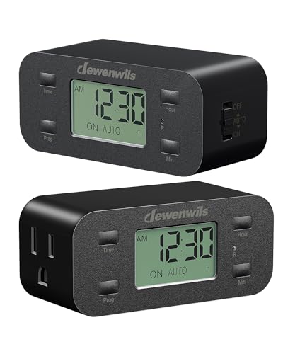 DEWENWILS 2 Pack 24 Hour Programmable Digital Timer Outlet, 1 Outlet, Black | 3 Prong, 125V/15A/1000W, 1/2 HP, Light Timer for Indoor Lamp, Fan, Aquarium, Christmas Decorations, Reptile Tanks - style: Black-2PK