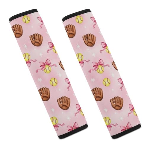 2 Piece Soft Padded Car Seat Belt Pad for Elderly Support, Stroller Pushchair High Chair, Pink Softball Bow Sports Shoulder Harness Cover, Shock Absorption - color: Pattern 794