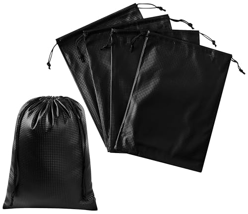 PALTERWEAR Tech-Weave PU-Coated Drawstring Bags (Set of 5) Water-Resistant, Directional-Stretch Travel Organizers for Toiletries, Tech Gear, Hobby - Durable, Wipe-Clean (Black 3D, 8 x 11 In) - size: 8 x 11 Inch