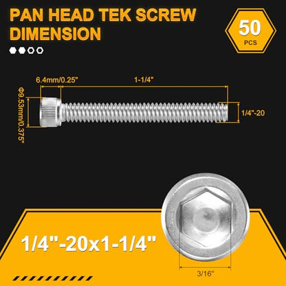 DTGN 1/4"-20x1-1/4 Socket Head Cap Screws Bolts - 50Pack - Good for Road Bicycle, Mountain Bike, Auto, Motorcycle - 304 Stainless Steel Hex Head Metric Screws - Silver - size: 1/4"-20x1-1/4"