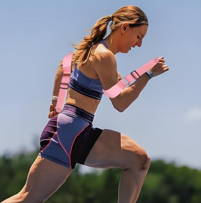 Arm Swing Trainer, 90 Degree Running Form Aid for Speed & Agility Training, Adjustable Strap to Improve Endurance, Prevent Arm Crossing in All Sports, Help Athletes Run Faster - size: Large(Pink)