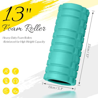 Foam Roller 13" Multi-Density for Deep Tissue & Muscle Recovery | Patented Exercise Roller for Muscle Massage and Myofascial Trigger Point Release Back Roller for Fitness, Yoga and Pilates - color: Aqua