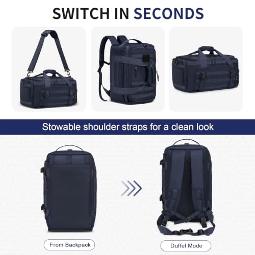 38L Convertible Duffel Backpack, 3 in 1 Gym Bag with Laptop Sleeve, Wet Pockets & Insulated Bottom, Navy Blue - color: Navy Blue, size: 38L