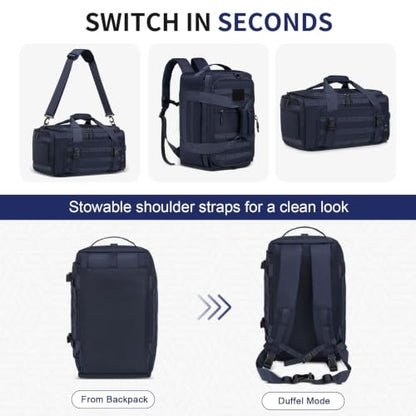 38L Convertible Duffel Backpack, 3 in 1 Gym Bag with Laptop Sleeve, Wet Pockets & Insulated Bottom, Navy Blue - color: Navy Blue, size: 38L