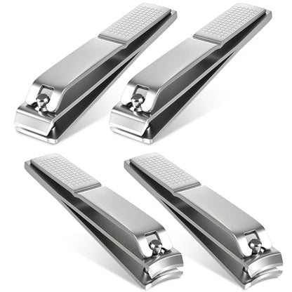 Large Nail Clippers Set for Thick Nails, Straight & Curved Edge | Heavy Duty Toenail Clippers,4 PCS Set Silver, Stainless Steel Fingernail & Toe Nail Clippers with File for Men Women Adults - color: Silver