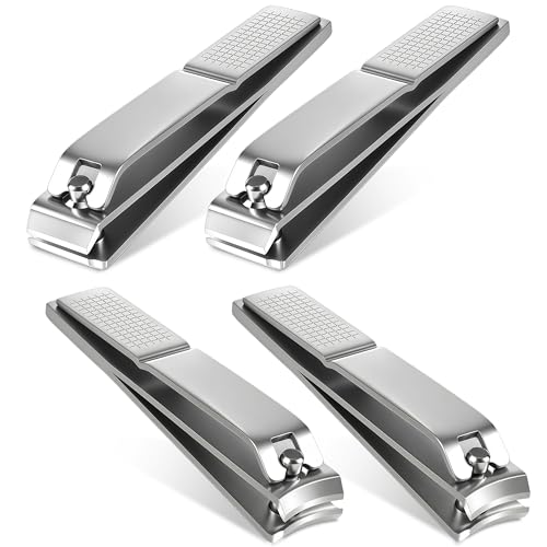 Large Nail Clippers Set for Thick Nails, Straight & Curved Edge | Heavy Duty Toenail Clippers,4 PCS Set Silver, Stainless Steel Fingernail & Toe Nail Clippers with File for Men Women Adults - color: Silver
