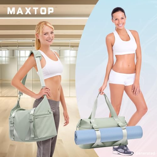 MAXTOP Women's Gym Yoga Duffle Bag with Shoe Pouch,Multi-Purpose Overnight Travel Bag for Gym,Work, Dance, Sports - color: Green