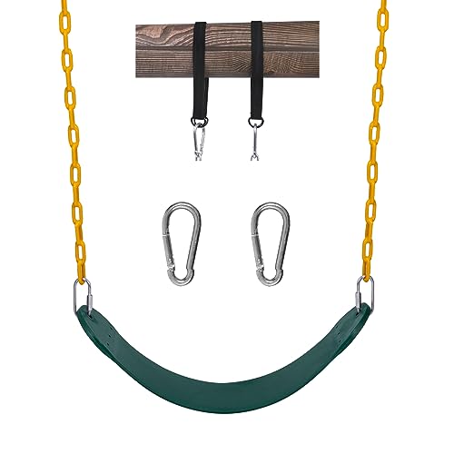 Sunnyglade Swings Seats Replacement with 66" Chain Swing Accessories Green | Replacement Swings for Outdoor Swing Set Heavy Duty Accessorie with Snap Hooks and Hanging Strap Support 440Lb