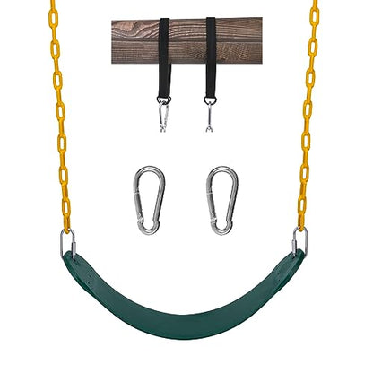 Sunnyglade Swings Seats Replacement with 66" Chain Swing Accessories Green | Replacement Swings for Outdoor Swing Set Heavy Duty Accessorie with Snap Hooks and Hanging Strap Support 440Lb