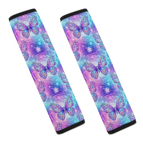 2 Piece Soft Padded Car Seat Belt Pad for Elderly Support, Stroller Pushchair High Chair, Sparkly Glitter Butterfly Pastel Starry Shoulder Harness Cover, Shock Absorption - color: Pattern 1118