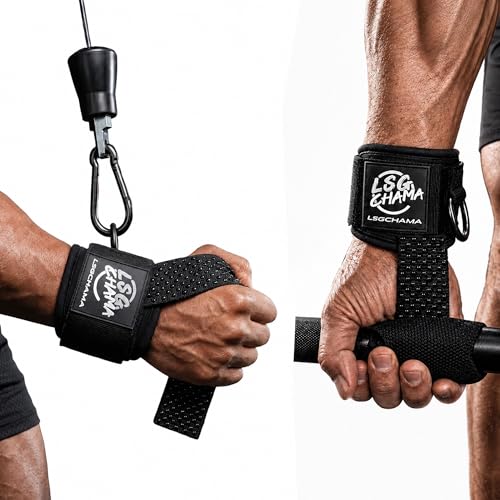 Weight Lifting Straps with D Rings, Cuffed Wrist Support for Deadlifts, Pull-Ups and Cable Machine Workouts, Padded Gym Lifting Straps for Men and Women, Black