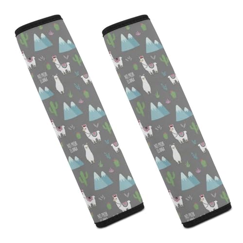Soft Padded Car Seat Straps Shoulder Pads for Elderly Support, All Vehicles, 1 Pair Llama Alpaca Cactus Shoulder Protector Anti-Slip Pad - color: Pattern 690