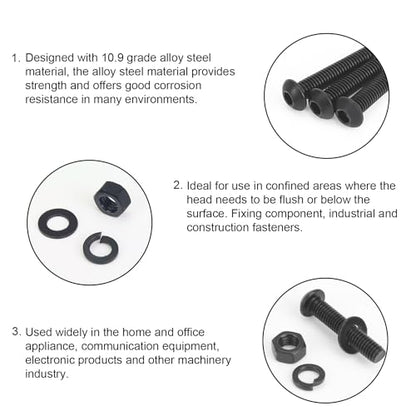 DYWISHKEY 566 Pieces M3 Black Screws, 10.9 Grade Alloy Steel M3x 5/6 /8/10 /12/16 /20mm Button Head Socket Cap Screws Bolts Nuts Washers Assortment Kit - size: M3, style: Button Head Socket Cap