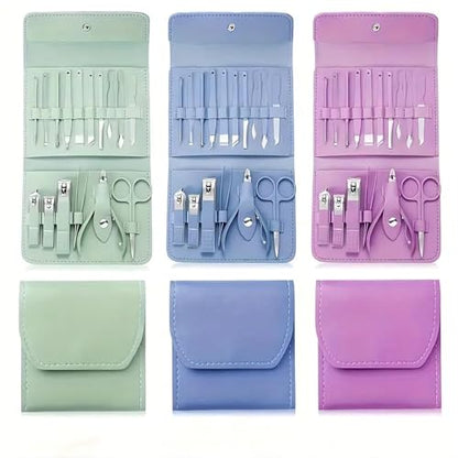 16PCS Professional Manicure & Pedicure Set Stainless Steel Nail Care Kit Travel Manicure Kit, Green - color: Green