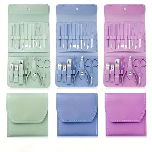 16PCS Professional Manicure & Pedicure Set Stainless Steel Nail Care Kit Travel Manicure Kit, Purple - color: Purpel
