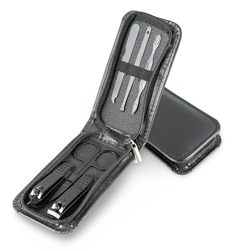 Made Easy Kit Portable Nail Clipper Set – 6-Piece Travel Manicure Kit for Men & Women – Includes Nail Clippers, Scissors, File & Grooming Tools in Compact Zip Pouch (Black) - color: Black
