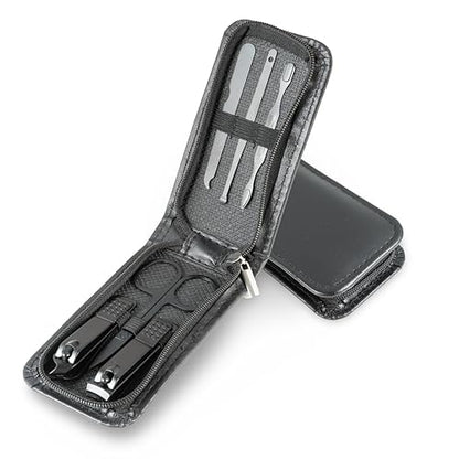 Portable Nail Clipper Set – 6-Piece Travel Manicure Kit for Men & Women – Includes Nail Clippers, Scissors, File & Grooming Tools in Compact Zip Pouch (Black) - color: Black