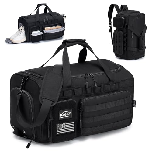 Tactical Gym Bag for Men 40L Sports Duffel Bags 3 in 1 Travel Duffel Bag with Shoe Compartment Waterproof Workout Backpack Carry On Bag for Overnight Weekender Travel Black - style: 40l-black