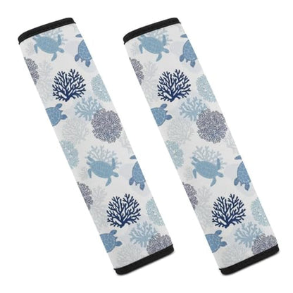 Universal Fit Turtle White Blue Sea Hawaiian Ocean Beach Seat Belt Shoulder Pad for Adult Use, Most Cars, 1 Pair Harness Pads Strap Anti-Slip Pad - color: Pattern 377