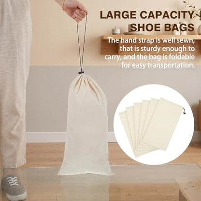 12 Pcs Dust Bags for Shoes Travel, 18x9 Inch Shoe Travel Bags for Suitcase, Single Shoe Pouch Storage Organizer, Cotton Drawstring Bag for Sneakers Boots Handbags, Beige