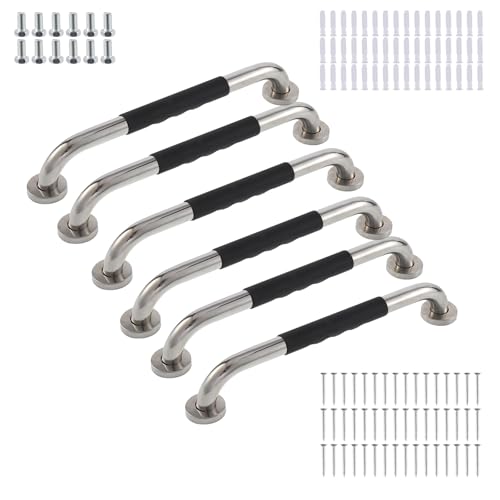 16 Inch Metal Playground Handles, 6 Pack Heavy Duty Grab Bars with Non-Slip Silicone Grip, 650 lbs Load Capacity, Indoor Outdoor Playset Accessories for Climbing Frame, Treehouse, Jungle Gym