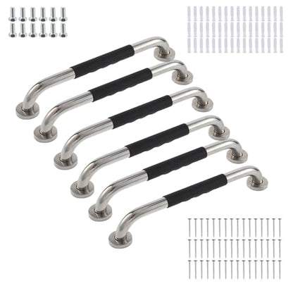 16 Inch Metal Playground Handles, 6 Pack Heavy Duty Grab Bars with Non-Slip Silicone Grip, 650 lbs Load Capacity, Indoor Outdoor Playset Accessories for Climbing Frame, Treehouse, Jungle Gym