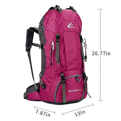 Bseash 60L Waterproof Hiking Camping Backpack with Rain Cover, Large Outdoor Sport Travel Daypack Rucksack for Climbing - color: Rose Red