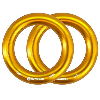 NewDoar Rappel Ring 25kN Gold Large O-Ring Rope Connector for Rock Climbing Arborist Rescue Hammock and Slackline - color: Gold Large 2pcs