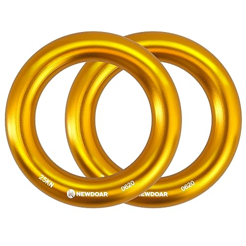 NewDoar Rappel Ring 25kN Gold Large O-Ring Rope Connector for Rock Climbing Arborist Rescue Hammock and Slackline - color: Gold Large 2pcs