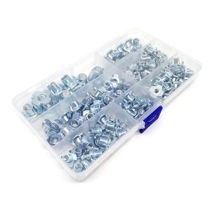 T-Nuts 2Box/230pcs M4 M5 M6 M8 Thickened Steel Four Claws Speaker Nut Blind Pronged Insert T-nut Wood Furniture Nut Assortment Kit Set for Wood, Rock Climbing Holds