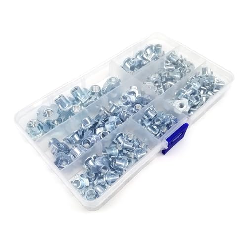 T-Nuts 2Box/230pcs M4 M5 M6 M8 Thickened Steel Four Claws Speaker Nut Blind Pronged Insert T-nut Wood Furniture Nut Assortment Kit Set for Wood, Rock Climbing Holds