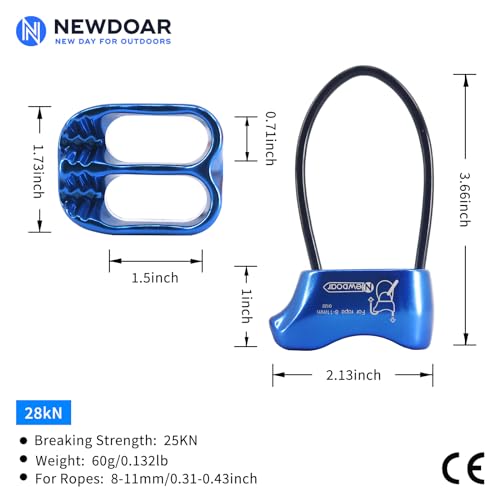 Climbing Abseiling Belay Device ATC Rappelling Descender 25KN V-grooved Equipment - color: Blue