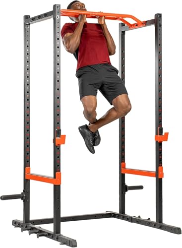 Sunny Health & Fitness Power Zone Strength Rack Power Cage - 1000 LB Weight Capacity, Spotter Bar, Angled Pull-Up Bar, J-Hooks, Resistance Band Pins, Optional LAT Pull Down - style: Power Cage