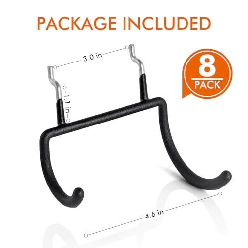 Utility Heavy Duty Pegboard Hooks, 8Pack Peg Board Power Tool Drill Holders | Fit 1/8" 1/4" Peg Holes, Double Arm Peg Board Bracket, Rubber Coated, Large Tool Organizer for Garage Workshop Shed Craftroom - style: 8 Pack