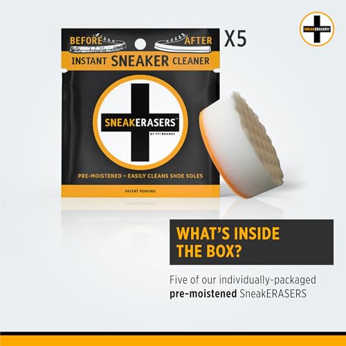 SneakERASERS Instant Shoe Cleaner Pre-Moistened Sponge, 5 Pack | Effective for White Sneakers, Tennis Shoes, Portable Shoe Cleaning Kit, Instant Sneaker Cleaner - size: 5 Pack