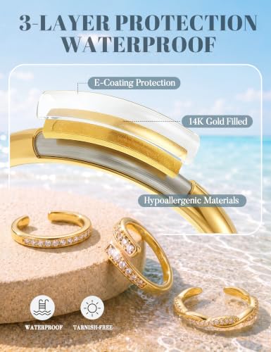 FIASASO 3Pcs Gold Filled Toe Rings for Women Non Tarnish 14K Gold Filled Toe Ring Adjustable Flower Cz Dainty Toe Ring Summer Beach Open Toe Rings Set Toe Jewelry Foot Jewelry - color: 14K Gold Filled cz hug