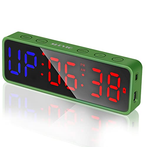 Portable Gym Workout Timer, Fitness Clock with The Rubber Case and Built-in Magnetic Spine, Large LED Digital Anti Vertigo Display, for Home Garage Schools (Black) - color: Green