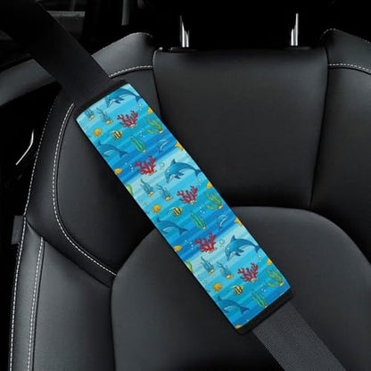 2 Pack Blue Dolphin Pattern Car Seat Straps Shoulder Pads Universal Fit Neck Strap Covers for Adults and Children, All Vehicles, Pressure Relief